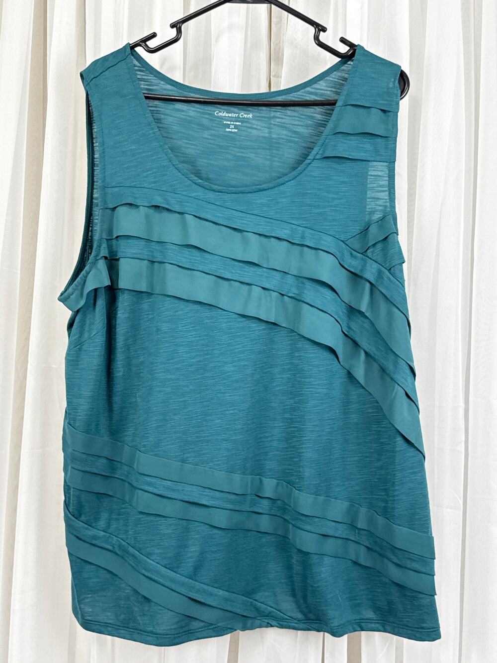 Coldwater Creek Women’s 2X Teal Sleeveless Ruffle Accent Knit Top Plus Size